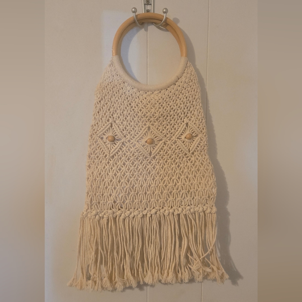 Elegant Cream Macram Hobo Bag